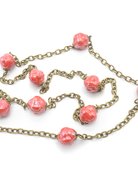 女士长款红色手工毛衣项链