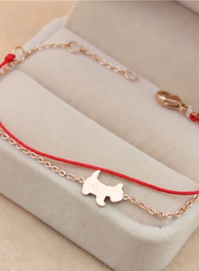 红绳手链玫瑰金狗狗韩版闺蜜