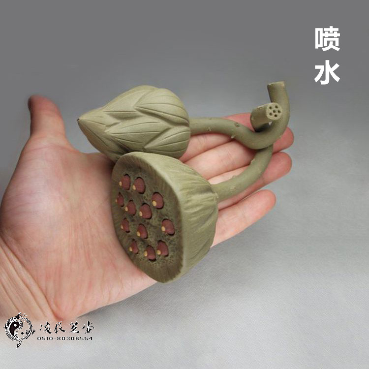 網架蓋託噴水荷花好運連連 紫砂雕塑茶寵並蒂蓮蓬綠色蓮子過濾網