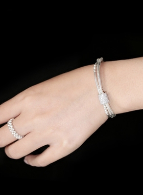 925银手链女银珠纯银转运多圈