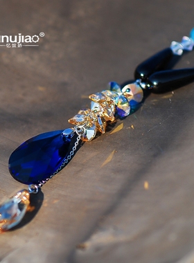 浮华一梦水晶毛衣链女蓝色挂饰