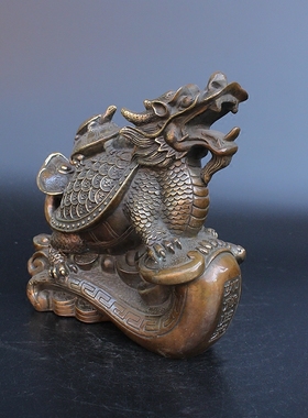 如意仿古风纯铜归来招财龙龟摆件