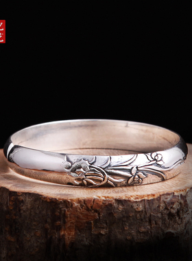 守忆幽兰定制刻字时尚风银手镯