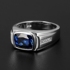 Sapphire sterling silver plated platinum inlaid gemstone ring men's fashion trendy gemstone ring index finger ring lettering