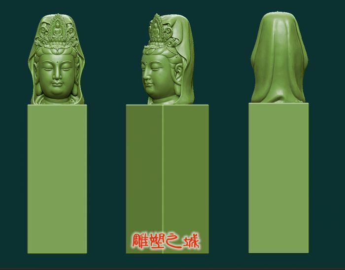 圆雕图 三维立体图 3D打印机模型 STL文件 观音头印章 - 图0