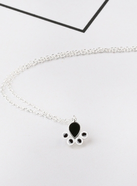可爱黑色滴胶清新狗爪吊坠项链