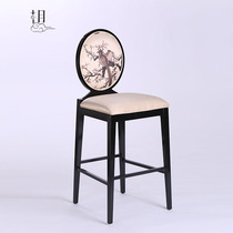 Modern New Chinese Solid Wood Bar Chair Bar High Foot Backrest Bar Stool Home Casual Cloth Art Bar Table Chair Furniture