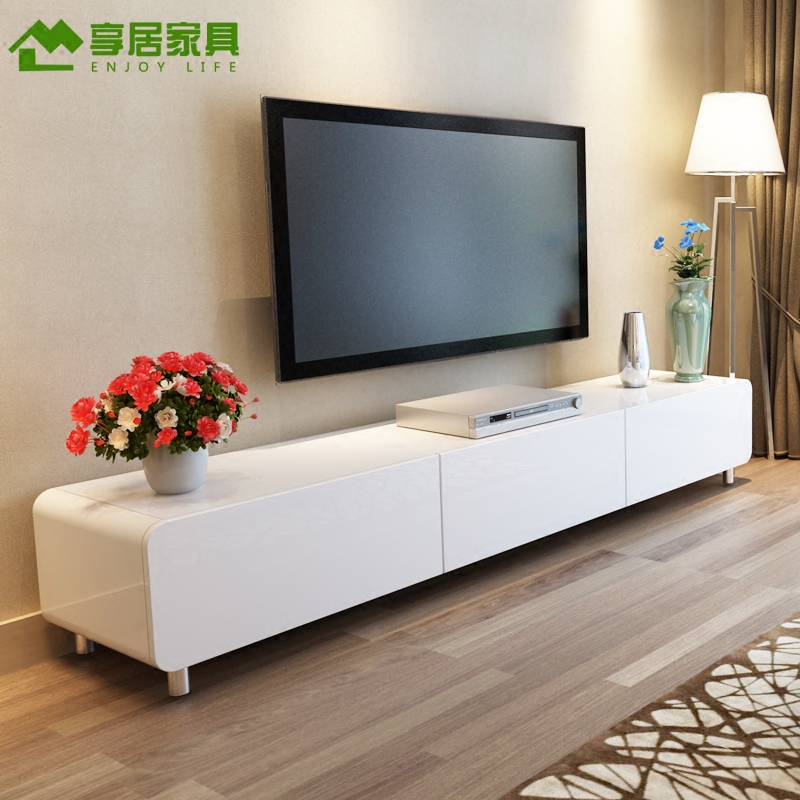 客廳簡約現代小戶型白色烤漆地櫃實木鋼化玻璃電視櫃茶几組合套裝