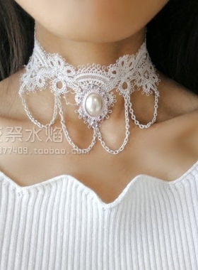 日韩风复古婚礼白色镂空蕾丝项链