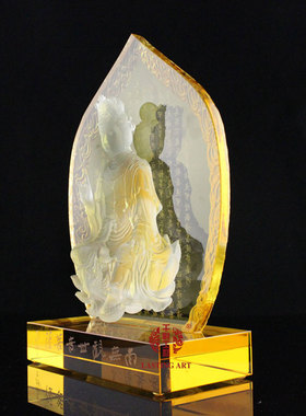 六合春心经西方三圣琉璃佛像摆件