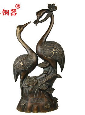 天长地久百年好合双鹤黄铜摆件