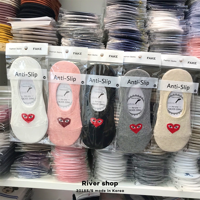 【毛圈桃心船袜】River shop韩国东大门浅口防滑硅胶纯色纯棉女袜 - 图0