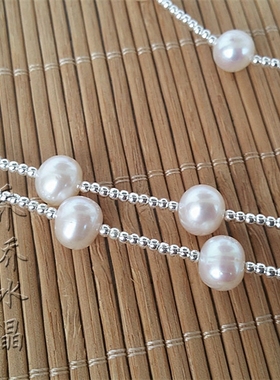 天然珍珠毛衣项链S925纯银配件纯银银配件佛牌挂链可定制其他款式