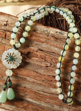 纯然饰品玛瑙岫玉项链短女花朵锁骨链时尚民族古风颈链文艺小清新