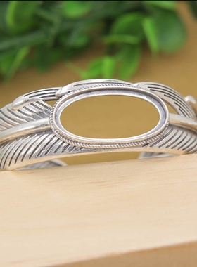 925纯银复古羽毛手镯蜜蜡琥珀