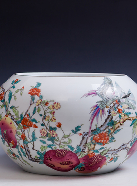 景德镇青花创意鱼缸睡莲家居摆设