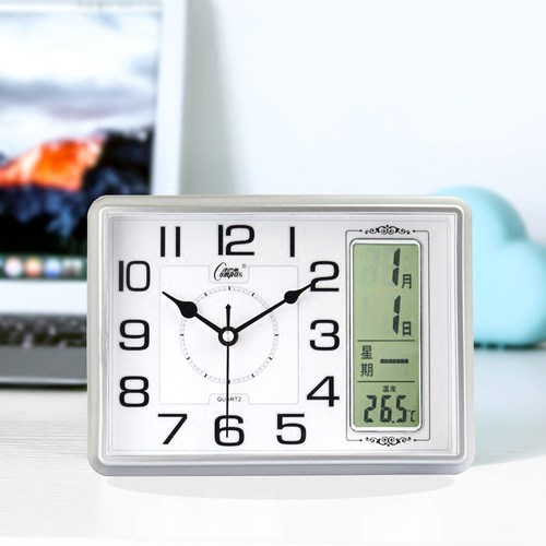 康巴丝万年历座钟客厅卧室静音日历台式电子表钟表带温度桌面时钟 - 图0