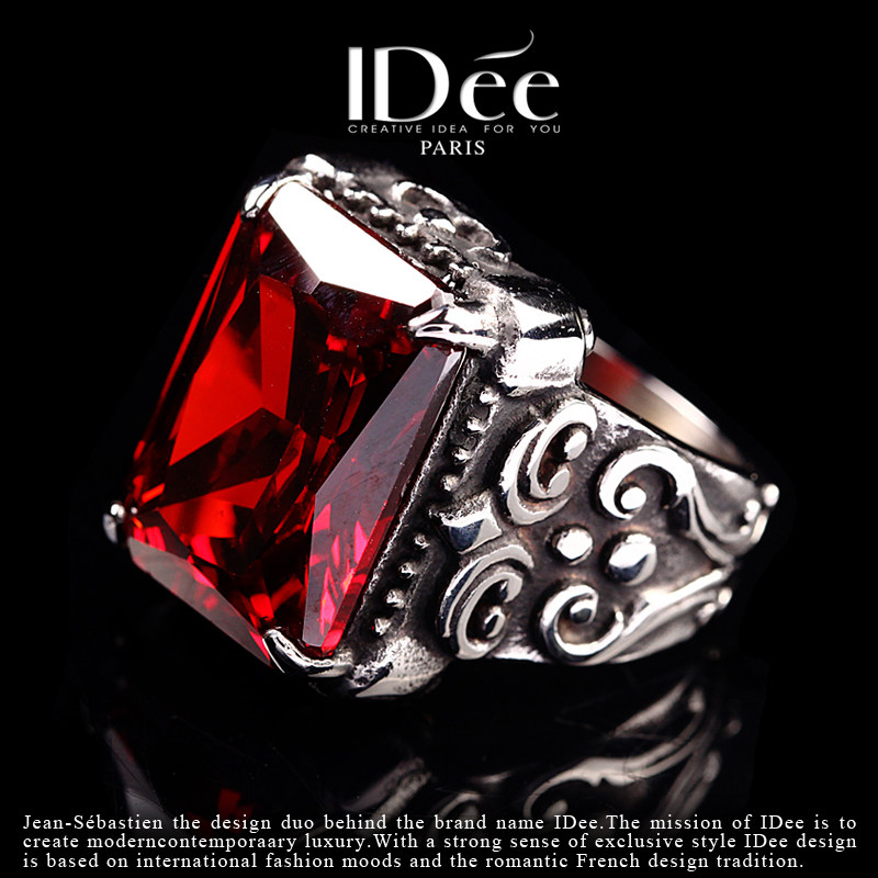 法国idee红宝石男夸张复古潮食指戒 idee戒指/指环