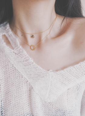 Noble Lady ACC复古镂空小太阳双层混搭项链女 日韩锁骨颈链脖颈