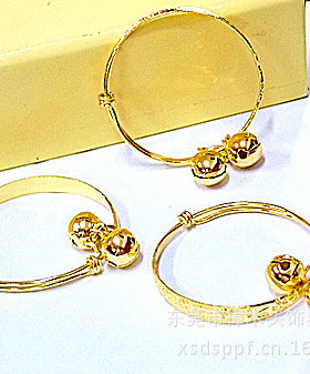 长命富贵镀金铃铛儿童手镯