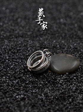 纯银复古噶乌盒琥珀diy圆形空托