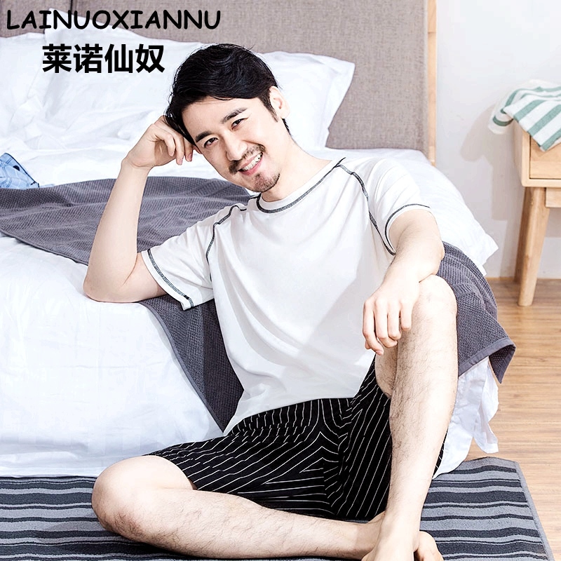 夏季纯棉男士爸爸短袖短裤睡衣 莱诺仙奴睡衣/家居服套装