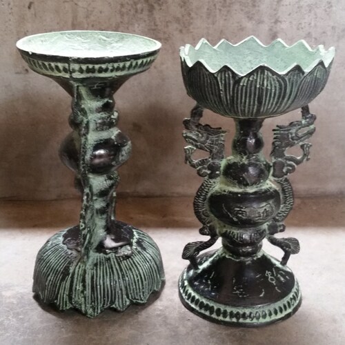 古玩 青铜器摆件莲花蜡台 婚庆道具 装饰品 古代蜡台 清仓特价 - 图1