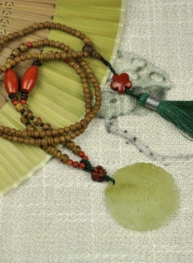 原创天然沉香岫玉长款玉石男女款