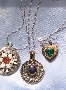 美国相片盒爱心莱茵石吊坠项链