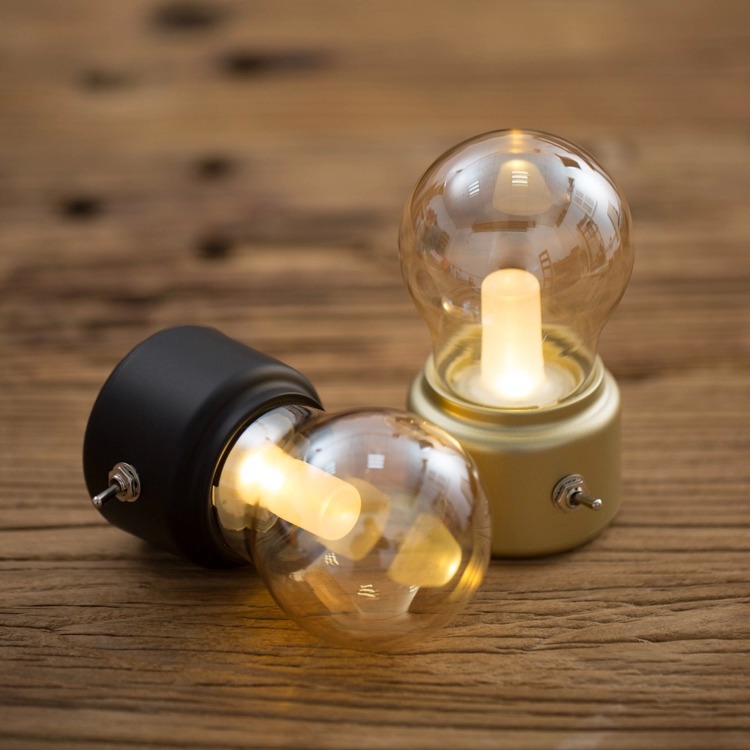 創意led復古裝飾小夜燈USB可充電床頭迷你宿舍臥室檯燈家用燈泡燈