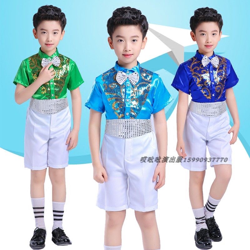 六一男童礼服主持人幼儿园演出服亮片中小学生朗诵合唱表演服套装