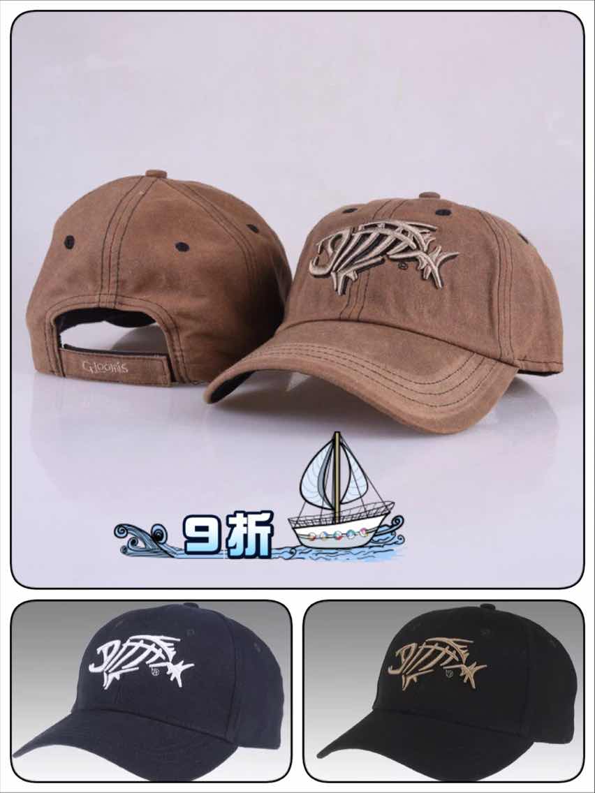gloomis路亞帽子磯釣帽遮陽帽釣魚帽漏頂鴨舌帽美國魚骨頭帽包郵