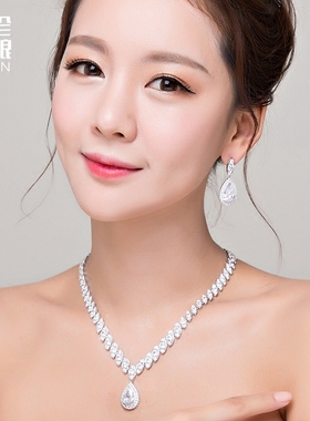 日韩奢华铜镀白金镶锆石宴会项链