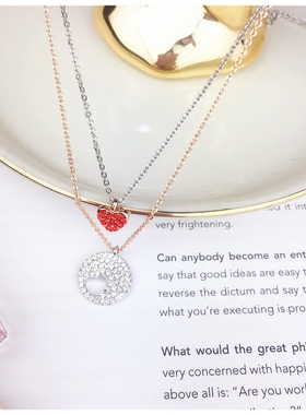 韩国百搭双层镶满钻爱心锁骨链