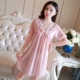Mùa hè phụ nữ Hàn Quốc ngắn tay băng lụa váy ngủ gợi cảm cám dỗ lụa mỏng phần váy ren đồ ngủ phụ nữ dịch vụ nhà - Đêm đầm váy ngủ Đêm đầm