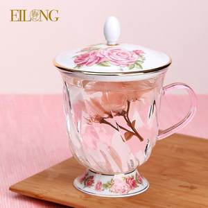 宜龙英式下午茶具少女心陶瓷耐热玻璃马克杯咖啡花草茶杯带盖水杯