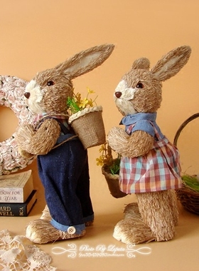 田园风森系格子情侣摆件结婚礼物