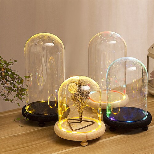 永生花玻璃罩展示盒diy积木手办盲盒客厅摆件干花防尘罩装饰品 - 图1