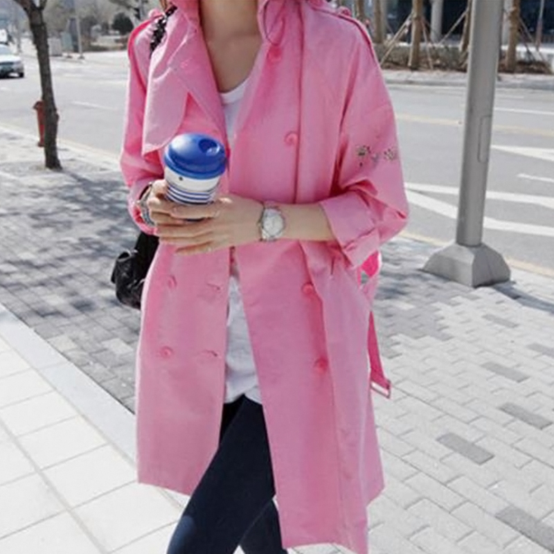 粉色女中长款韩版春装2020新款风衣 珞袈风衣