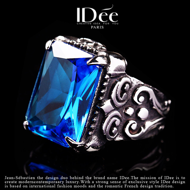 法国idee蓝宝石男潮牌个性夸张指环 idee戒指/指环
