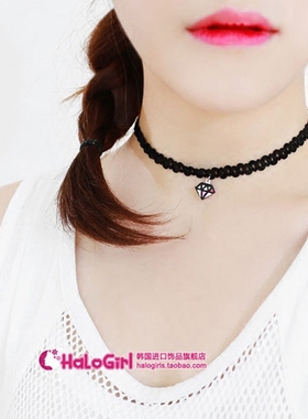 韩国饰品蕾丝钻石红唇项链