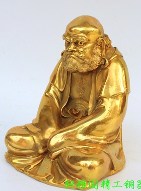 黄铜禅意达摩佛像摆件沉思客厅