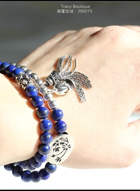 原创设计青金石手链中国风925银