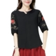 Chất liệu cotton và vải lanh size lớn cho nữ 2019 hè mới quần áo kiểu quốc gia nửa tay áo thêu rộng tay áo thun nữ tay ngắn - Cộng với kích thước quần áo áo voan kiểu Cộng với kích thước quần áo