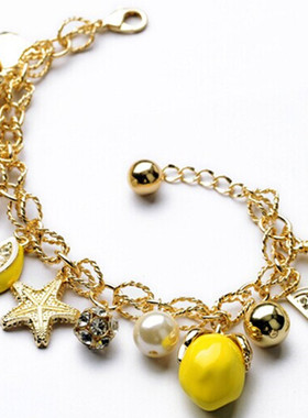 欧美风配饰品柠檬黄水果沙滩手链