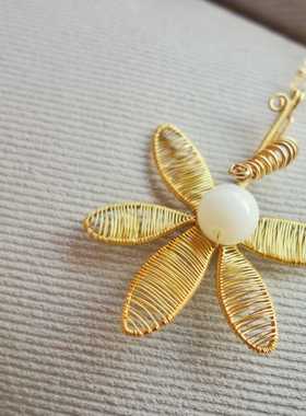 手工绕线纯黄铜陶瓷毛衣项链定制