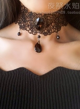 欧式复古萝莉风黑色镂空蕾丝项链
