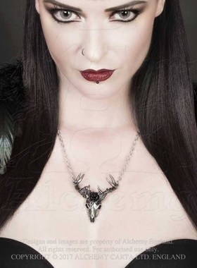 英国A牌雄鹿黑玫瑰复古精灵项链