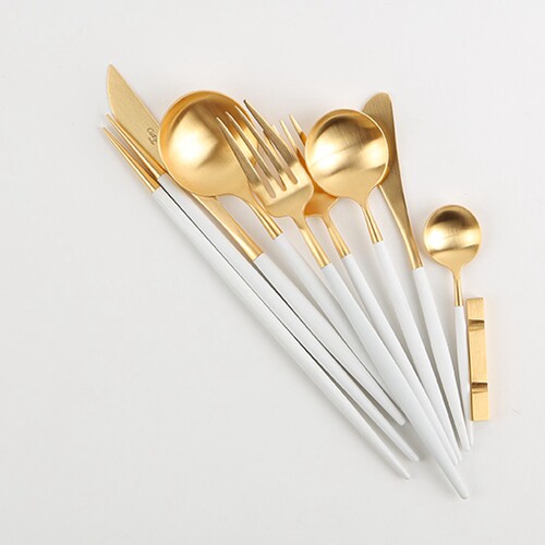 葡萄牙Cutipol官方授权GOA WhiteGold白色镀金西餐叉甜点咖啡勺 - 图0