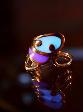 蝴蝶翅膀蓝紫色夜光纯银戒指复古